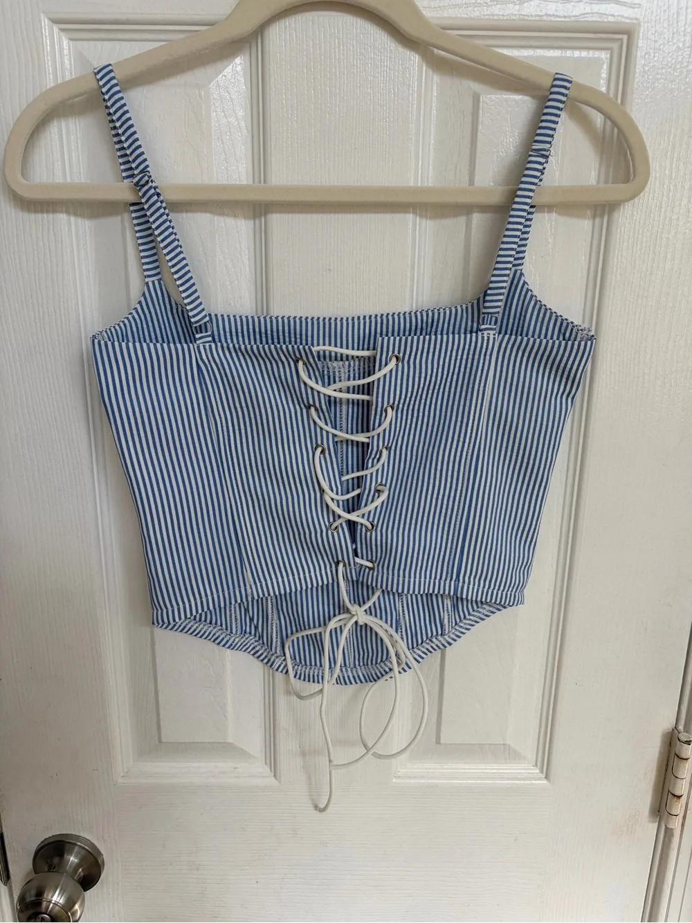Edikted Blue and White Striped Corset Cami